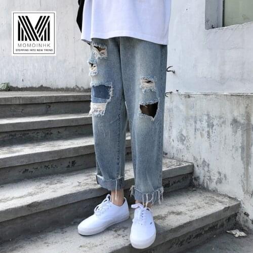 WholesaLE 2021 Fashion Denim Jeans Mens Brand Street Trend Hip Hop Loose All-match Hole Beggars Scratch harem Pants Ankles