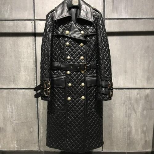 Sheep long women genuine real lamb leather coat