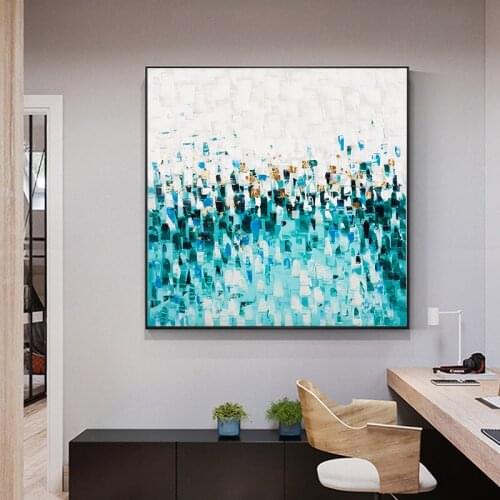 Landscape hand-painted oil painting lake water blue hanging painting living room dining room entrance decoration paintin