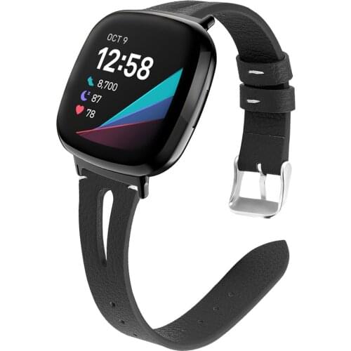 Versa3 strap for Fitbit Sense band slim Leather Wristbands for fitbit vaser 3 bracelet women men correa with Breathable Hole