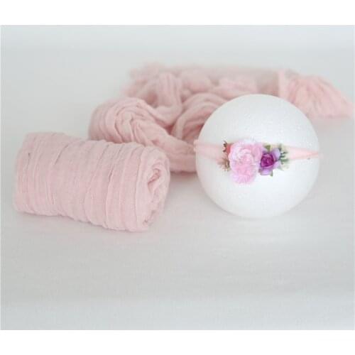 Pink Newborn Cheesecloth Wrap Headband Set Baby Girl Cotton Swaddle Sack Backdrop Photography Prop