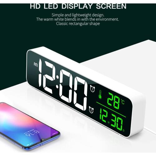 LED Music Digital Alarm Clock Desktop Mirror Clocks Temperature Date Display Home Table Decoration Electronic Clock 2 Alarms