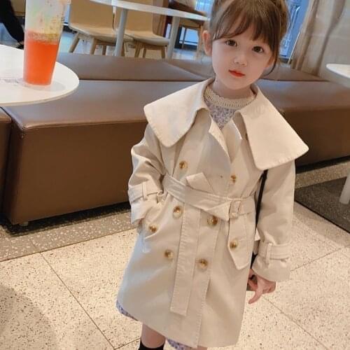 Girls Windbreaker Korean Jacket Childrens Clothing 2021 New Solid Color Baby Mid-Length Childrens Spring Autumn Jacket
