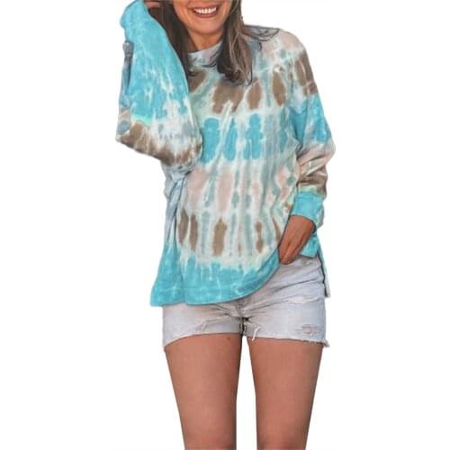 2020 Fall Spring Women Sexy T-shirt Woman Round Collar Tie Dye Print Long Sleeve Pullover Tops Lady Casual Loose Homewear Top