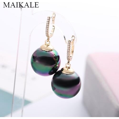 MAIKALE Fashion Red Black Pearl Earrings Zirconia Gold Silver Color Big Ball Earrings with Pearl Drop Earrings for Women Gifts