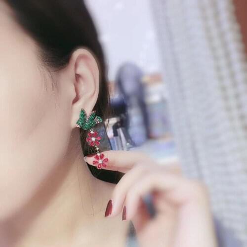 Green color bird and flower earring fine women jewelry 925 sterling silver free shipping long earring