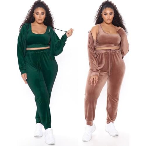 Women Plus Size Clothing Velvet 3 Piece Set Jogging Femme Tracksuit Outfits Ladies Suits Female Matching Sets Winter 4XL 5XL