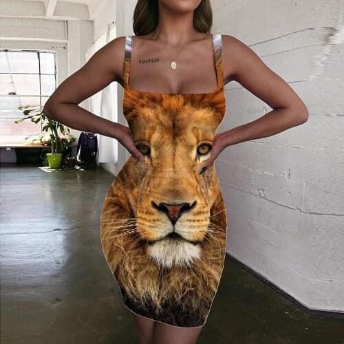 Giyu Brand Lion Dresses Women Animal Halter Sleeveless Anime Vestido Sexy Harajuku Bodycon Dress Street Ladies Dresses