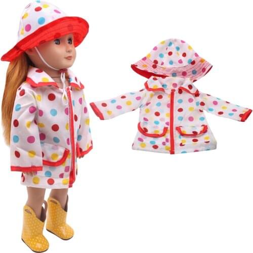 18 Inch American Doll Girls Clothes Red Polka Dot Waterproof Raincoat Newborn Baby Toys Accessories Fit 40-43 Cm Boy Dolls c271