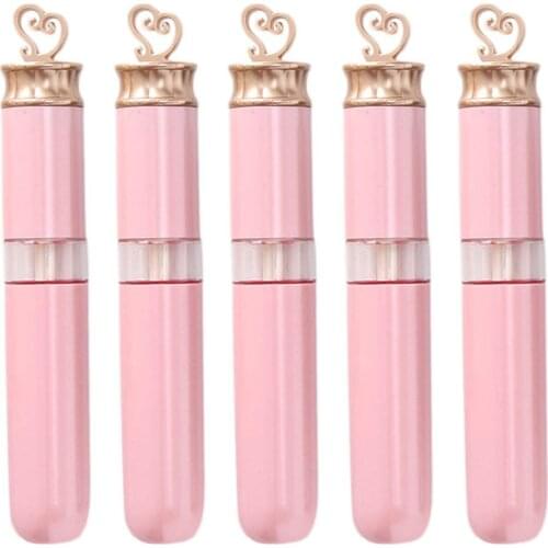 5pcs 6ml Pink Empty Lip Gloss Tubes Golden Heart Shape Top Refillable Plastic Container For Women Diy Lipgloss Storage Bottle