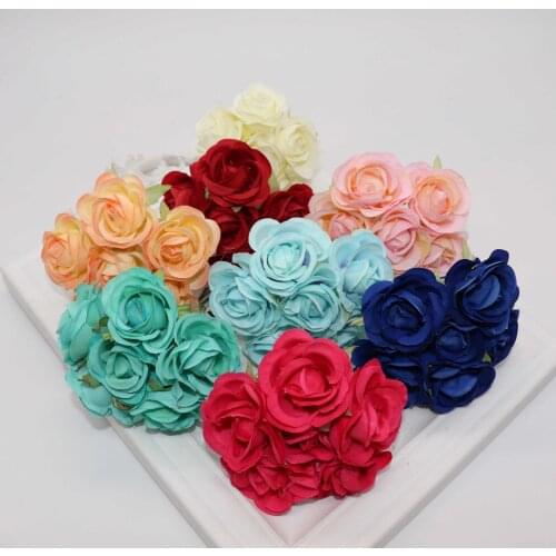 6pcs artificial flowers silk rose bouquet wedding home party decoration DIY flower wall scrapbook gift box crafts