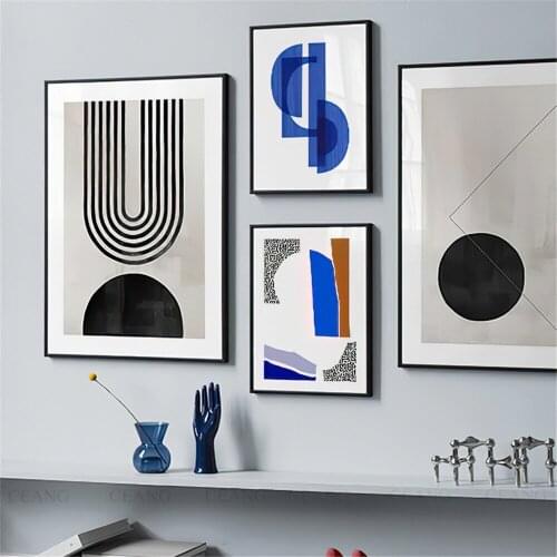 Abstract Blue Geometry Black Line Wall Art Posters And Prints Arch Pattern Canvas Painting Nordic Pictures For Living Room Decor