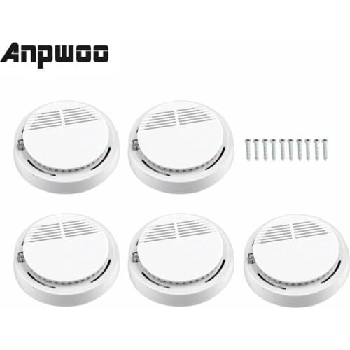 ANPWOO 5Pcs 10Pcs Smoke Sensor Alarm Sensitive Photoelectric Independent Fire Smoke Detector for home security alarm system