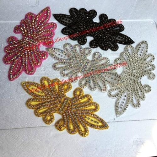 Fashion big cross black crystal applique for garments gold AB rhinestone trims for dress belt ornaments rose pink strass flower