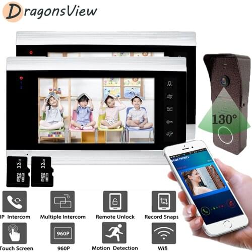 Dragonsview 960P Wireless Phone Door Bell Camera Wifi Video Intercom 7 Inch Monitor Motion Record Wide Angle 130° Support Unlock