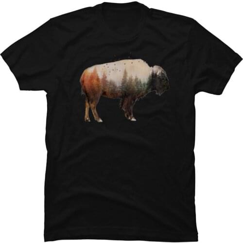 3D Printed T Shirt Bison Mountain Hill Landscape Discount Black Tshirt Cotton ClassicMens T Shirt Cutsom Free Shipping