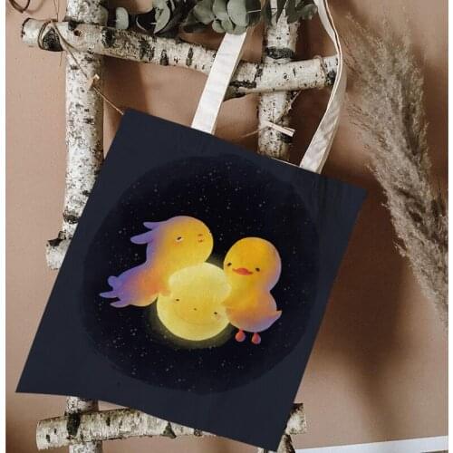 Creative Design Layered Pattern Canvas Bag Cute Pet Animal Rabbit Girl Tote Bag Shoulder Bag Travel Bag Home Storage Grocery Bag