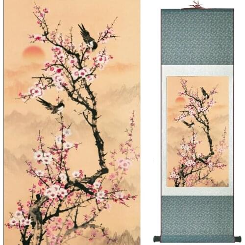 Flower and bird painting silk scroll painting traditional birds and flower painting Chinese wash paintingPrinted painting