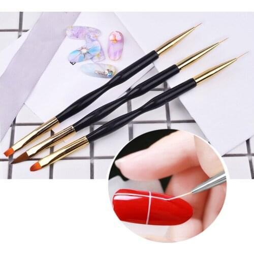3pcs/lot Nail Art Brush Pen Flat Painting Draw Line Extension Builder Acrylic Jagged Gradient French Round Liner Manicure Tools