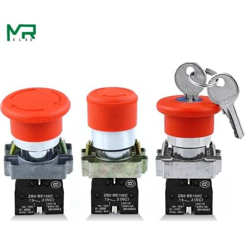 XB2-BS142 XB2-BS442 XB2-BS542 1NC key emergency stop Rotary push button switch 2 position Locking 22mm mushroom head button