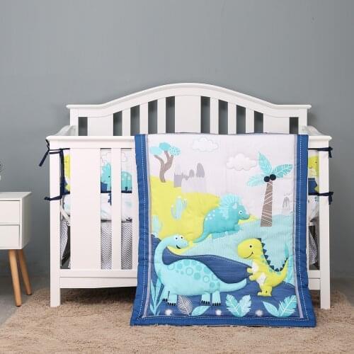 3PCS Kit Crib Baby Bedding 3D Dinosaur Cotton Removable Washable Baby Room Decoration ,Fitted Sheet, Crib Quilt, Dust Ruffle