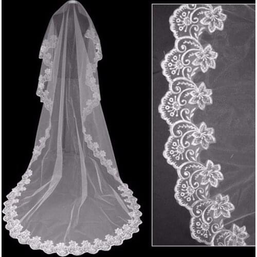 Ivory White Short Wedding Veil With Appliques Lace One Layer Cheap Bridal Veils Promotion Wedding Accessories For Bride