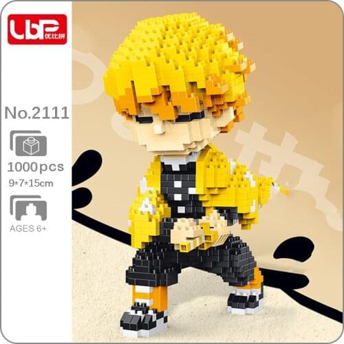 LBP 2111 Anime Demon Slayer Agatsuma Zenitsu Monster Warrior 3D DIY Mini Diamond Blocks Bricks Building Toy for Children no Box