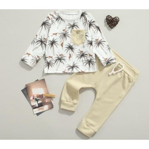 1-6Y Fashion Toddler Baby Girls Boys Autumn Clothing Outfits Long Sleeve Coconut tree Pullovers Tops and Long Pants Set