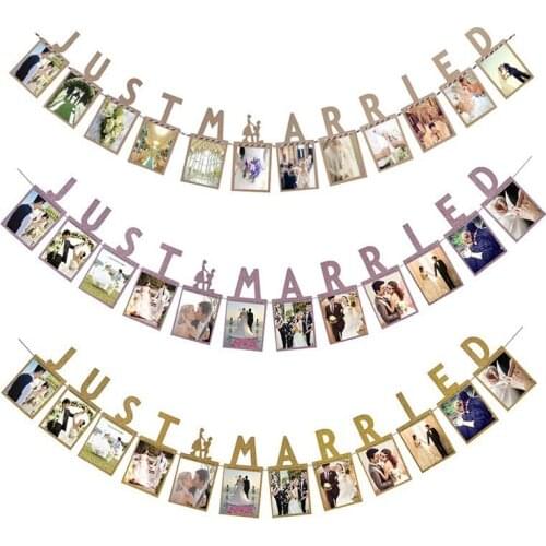 Just Married Photo Frame Banner Wedding Decoration Anniversary Party Supplies Wedding Bunting Banner Garland Wall Decor