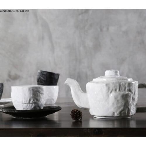 Marble Teapot Restaurant Personality White Ceramic Tea Set Tea Tray Supporting Coffee Set Tea Cup Living Room Decoration