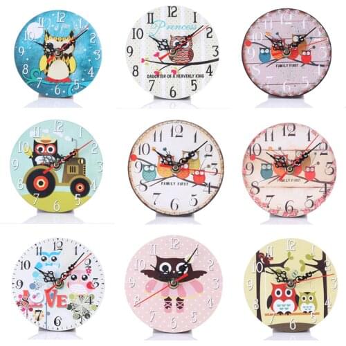 Wall Clock Vintage Creative European Style Imitation Wood Design Living Room Bedroom High Quality Animal Owl Round