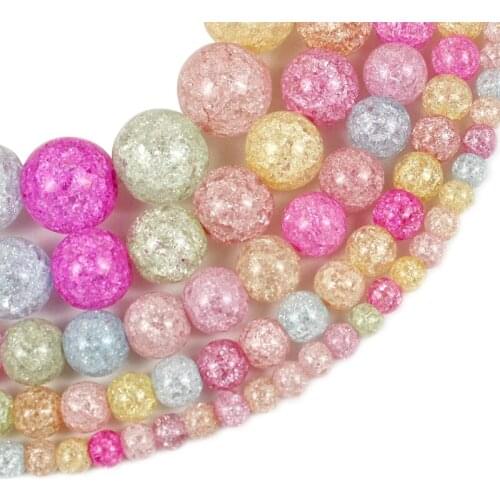 Natural Stone Light Colorful Cracked Crystal Candy Beads Round Loose Bead 4 6 8 10 12mm for Jewelry Bracelet Making DIY 15