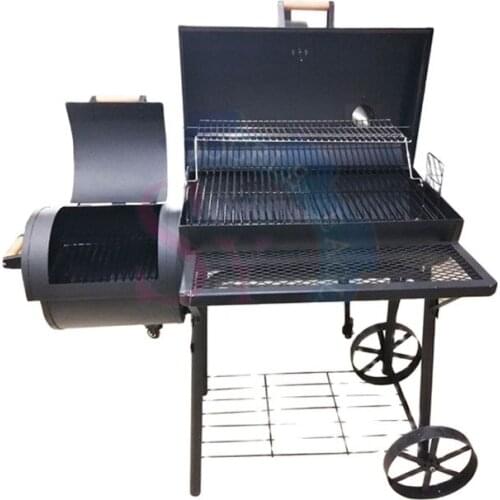 Wholesale price home courtyard folding ceramic charcoal barbecue bbq grills/black trolley chimney double carbon oven with wheels