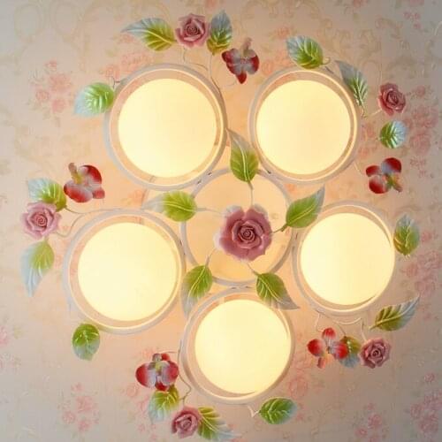 Pastoral style bedroom living room Korean romantic flower iron ceiling light