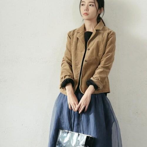 2020 Spring Autumn Arts Style Vintage Loose Solid Cotton Corduroy Blazers Women Single Breasted Casual Blazer Femme Coat M284