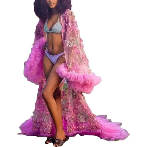 Maternity Dress Robes for Photo Shoot or baby shower Lace Appliques Ruffle Tulle Chic Women Dresses Nightgown Photography Shawel