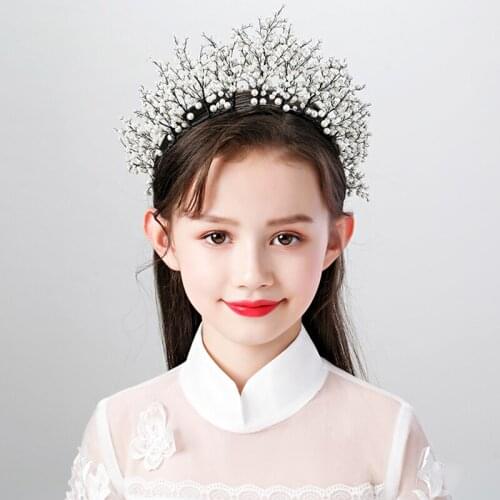 Full Simulated Pearl Black Hairbands Fashion Wedding Hair Accessories Party Girls Gift Photography Kids Children Hair Ornaments