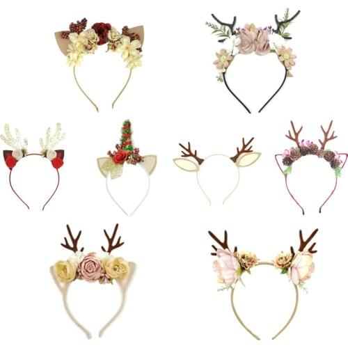 Christmas Flower Hairband With Cartoon Antler Headbands Party Festival Ornaments Kids Girl Headwear Accessories Bandeau