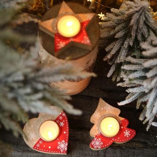 Christmas Wooden Tree Star Heart Shape Table Candle Holder Wedding Party Decor