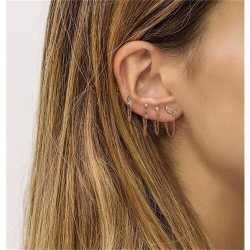 4 Pieces Set Earrings Street Shot Earrings Rainbow Rose Long Chain Earrings Trend Street Shoot Women Fashion Earrings