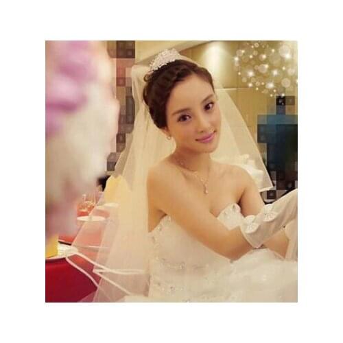 Wedding Veil 2017 New Arrival Ribbon Edge Ivory White Bride Tulle Two Layers Satin Bridal with Comb veils