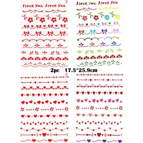 2pc Stencil Love Heart Dividing Line Painting Template Diy Embossing Craft Accessories Sjablonen Reusable Office School Supplies