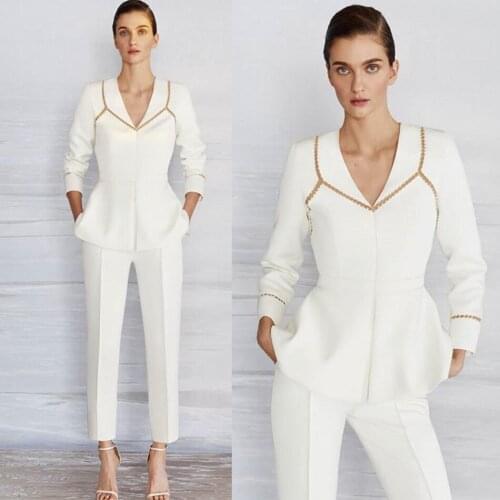 Chic Two Pieces Prom Dresses V Neck Long Sleeve Ankle Length Pants Suits Formal Evening Gowns Custom Made Plus Size Party Dress