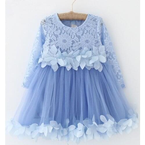 2019 Spring Aurumn New Girls Clothes Fashion Petal Lace Mesh Splicing Girls Dresses Girls Clothes Children Clothing Kids Dress