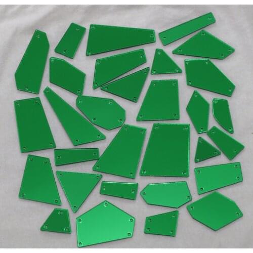 Green Acrylic Mirror Sew On Rhinestones DIY Flatback Mirror Acryl Sew On Stones with Holes For Sewing