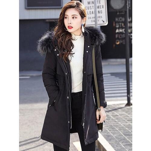 Large Size Fur Collar Cotton Embroidered Jacket Large Size Women 2018 Winter Fashion Long Waist Cotton Jacket Long Sleeve Women