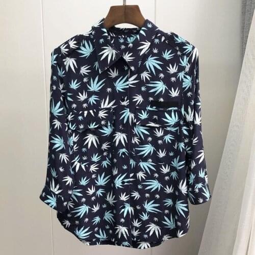 Women Shirt Maple Print Shirt 19 Early Autumn New Piece Maple Leaf Love Epaulette Double Pocket Seven Sleeve Shirt