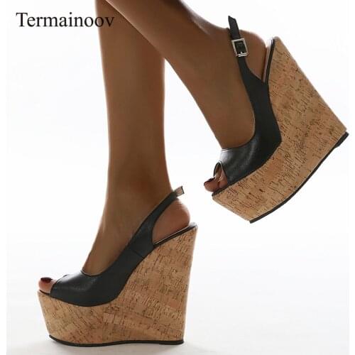 Termainoov Women Sandals High Heels Peep Toe Wedges Platform Fashion Big Size 42 Heeled Dress Shoes Sandalias