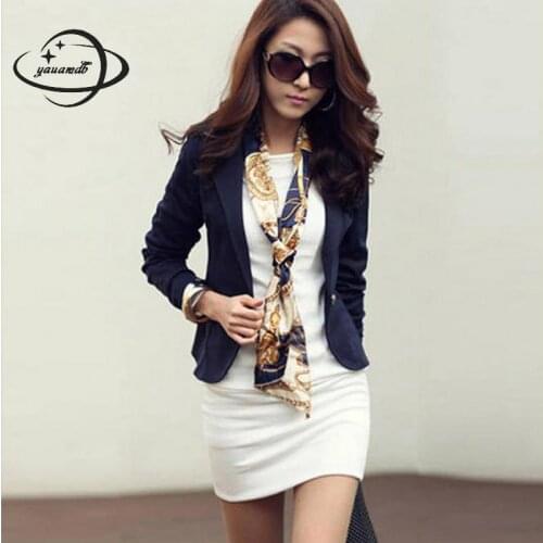 Women Blazer Outerwear Spring Autumn S-2xl Female Solid Color Single Button Ladies Pockets Slim Jacket Coat Clothes Ly33