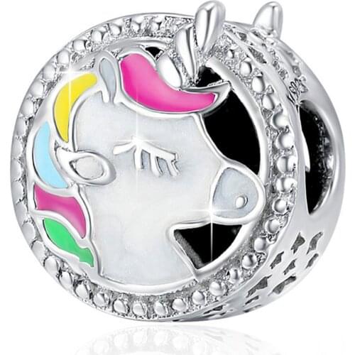 ANNA QUEEN Unicorn Charm Bracelet Round Shape Colorful Enamel Bead for European Bracelets Birthday